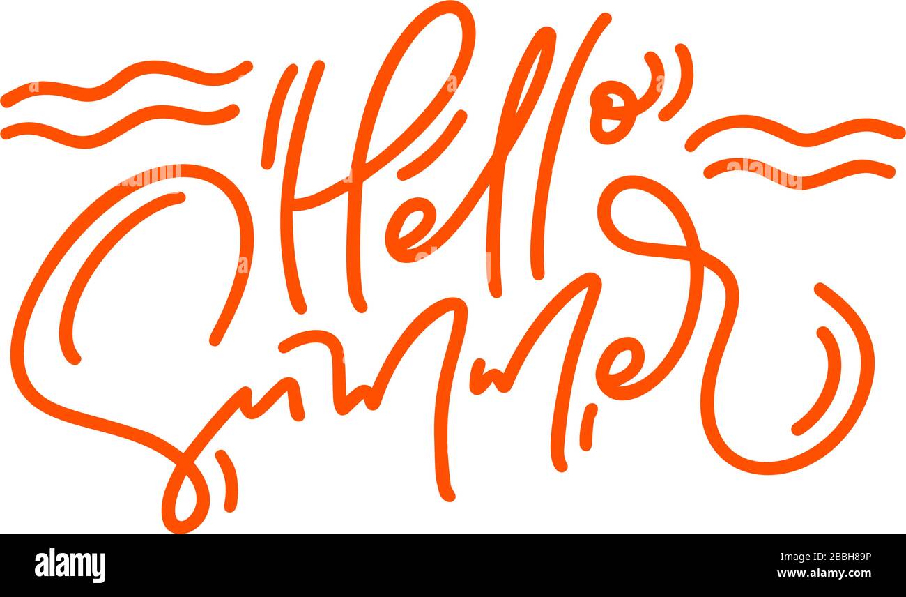Joli logo Hello Summer dessiné à la main texte vectoriel de calligraphie en lettres monoline. Logo ou étiquette amusant de l'illustration du devis. Typographie inspirée Illustration de Vecteur