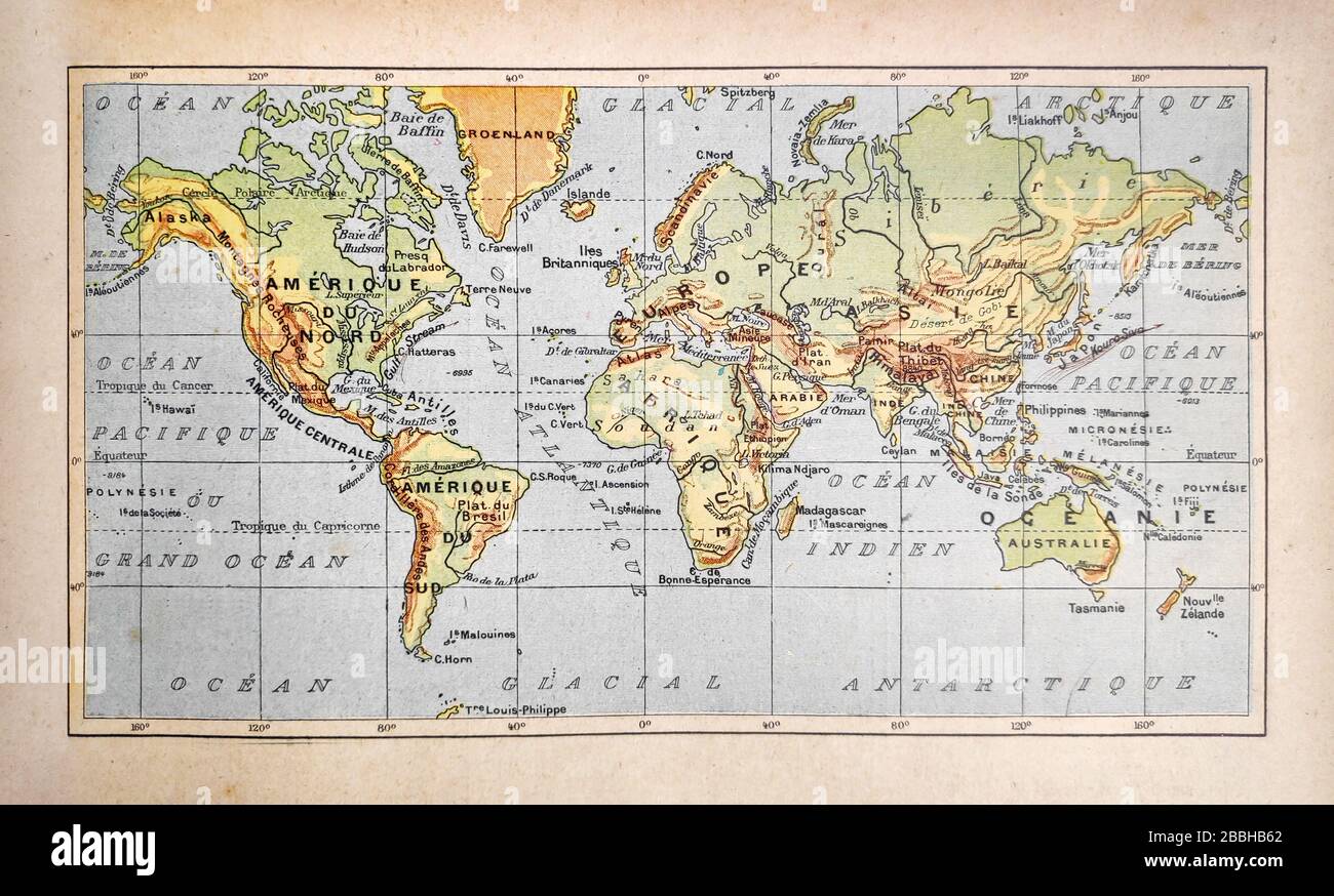 Carte de l'ancien monde imprimée à la fin du XIXe siècle. Banque D'Images