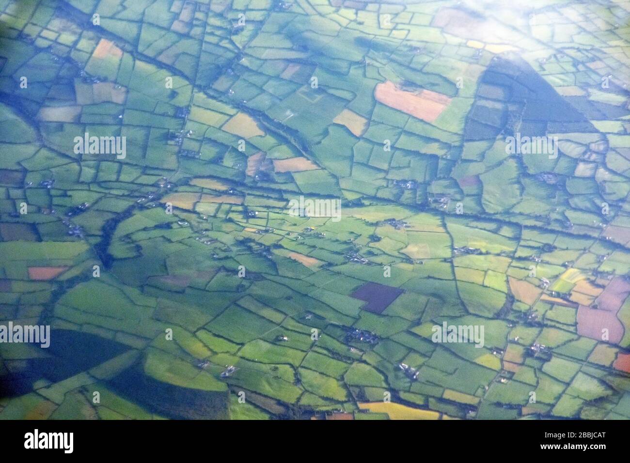 Champs agricoles irlandais vue aérienne, Irlande Banque D'Images