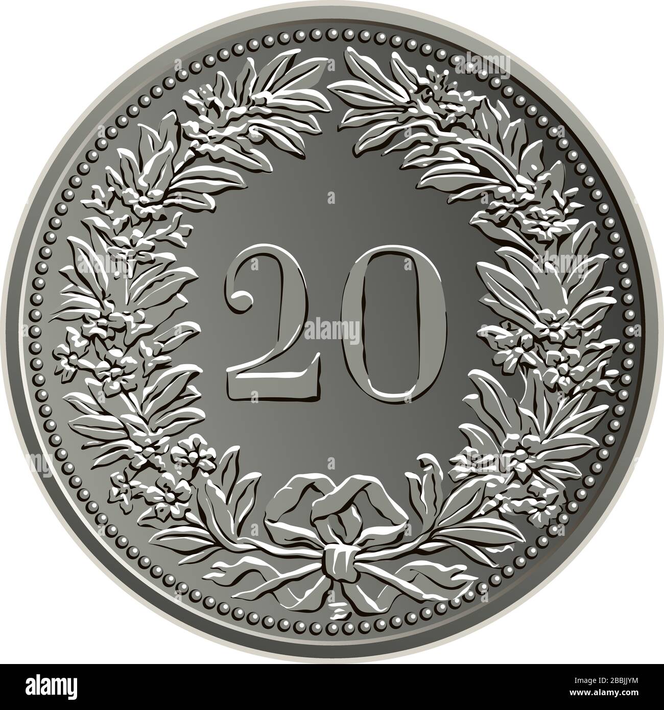 20 centimes de pièces du franc suisse ont miné l'inverse avec Helvetia montré debout, la pièce officielle utilisée en Suisse et au Liechtenstein Illustration de Vecteur