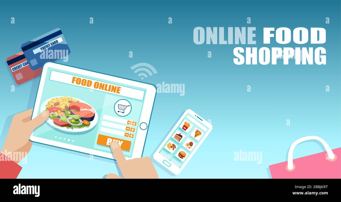 Vecteur d'un client utilisant l'application mobile de commande de nourriture en ligne pour la livraison à domicile Illustration de Vecteur