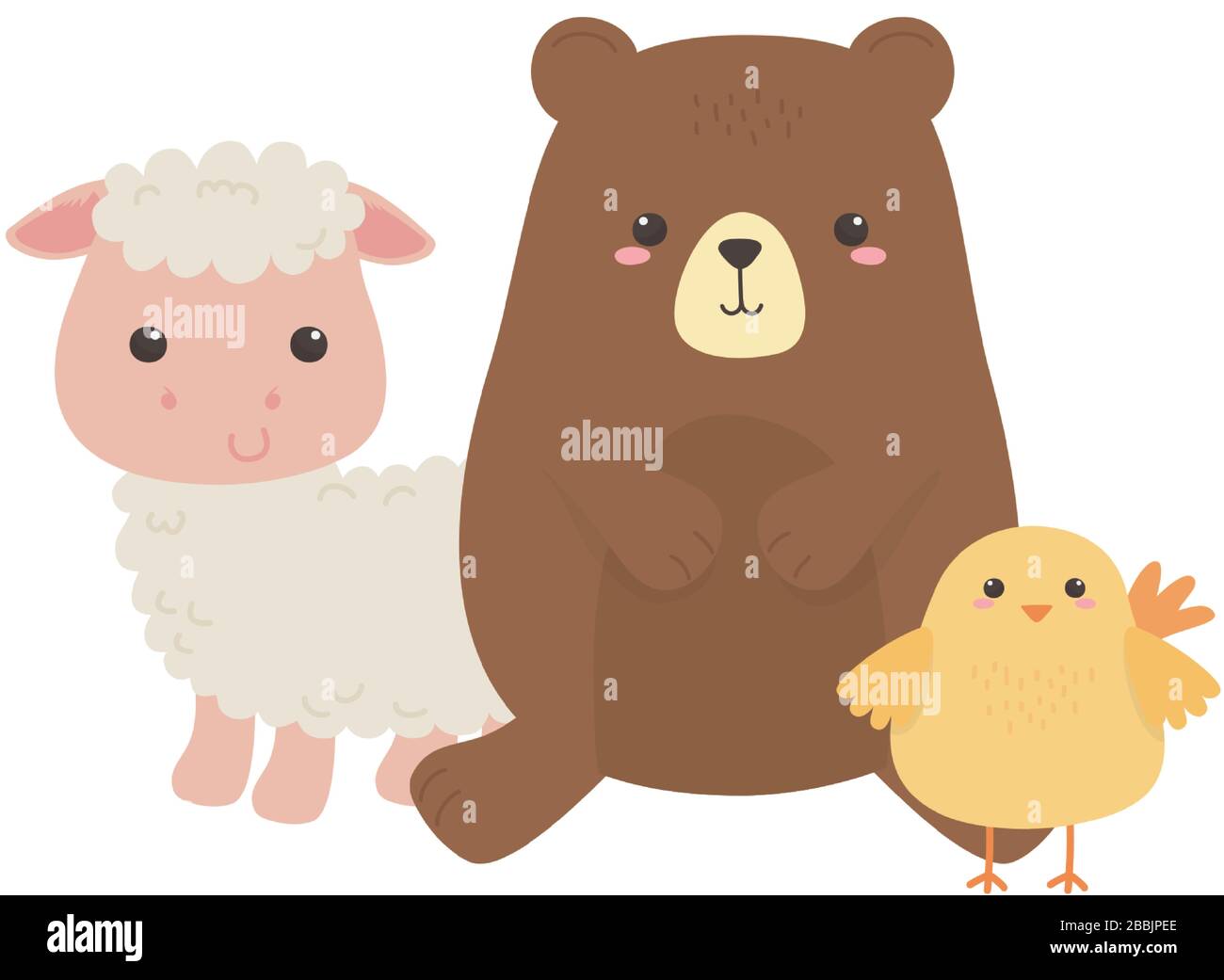 joli petit ours poulet et animal de mouton dessin animé isolé illustration vectorielle Illustration de Vecteur