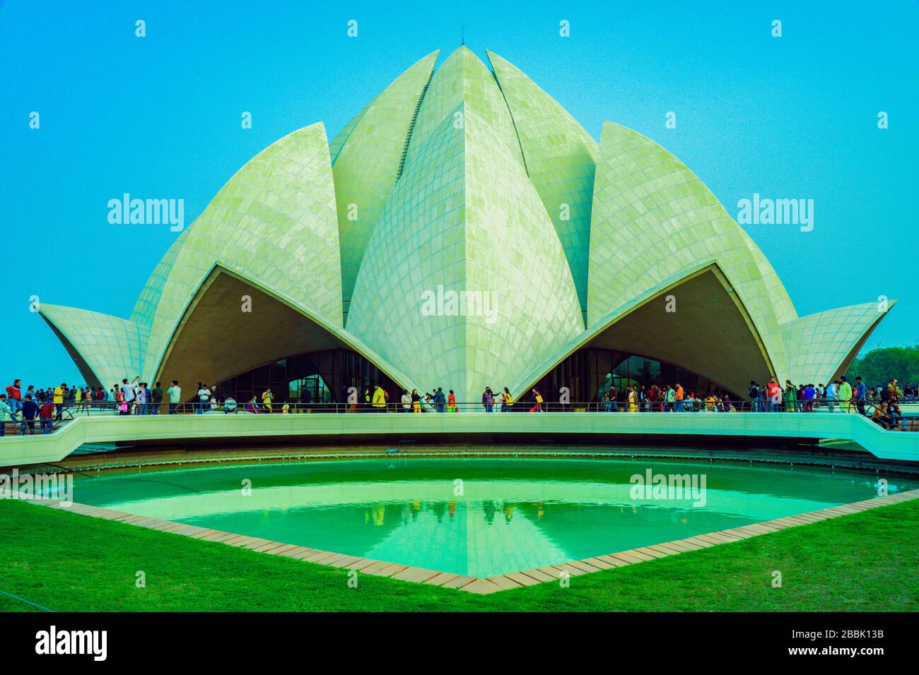 Le Temple Lotus, situé à Delhi, Inde, Banque D'Images