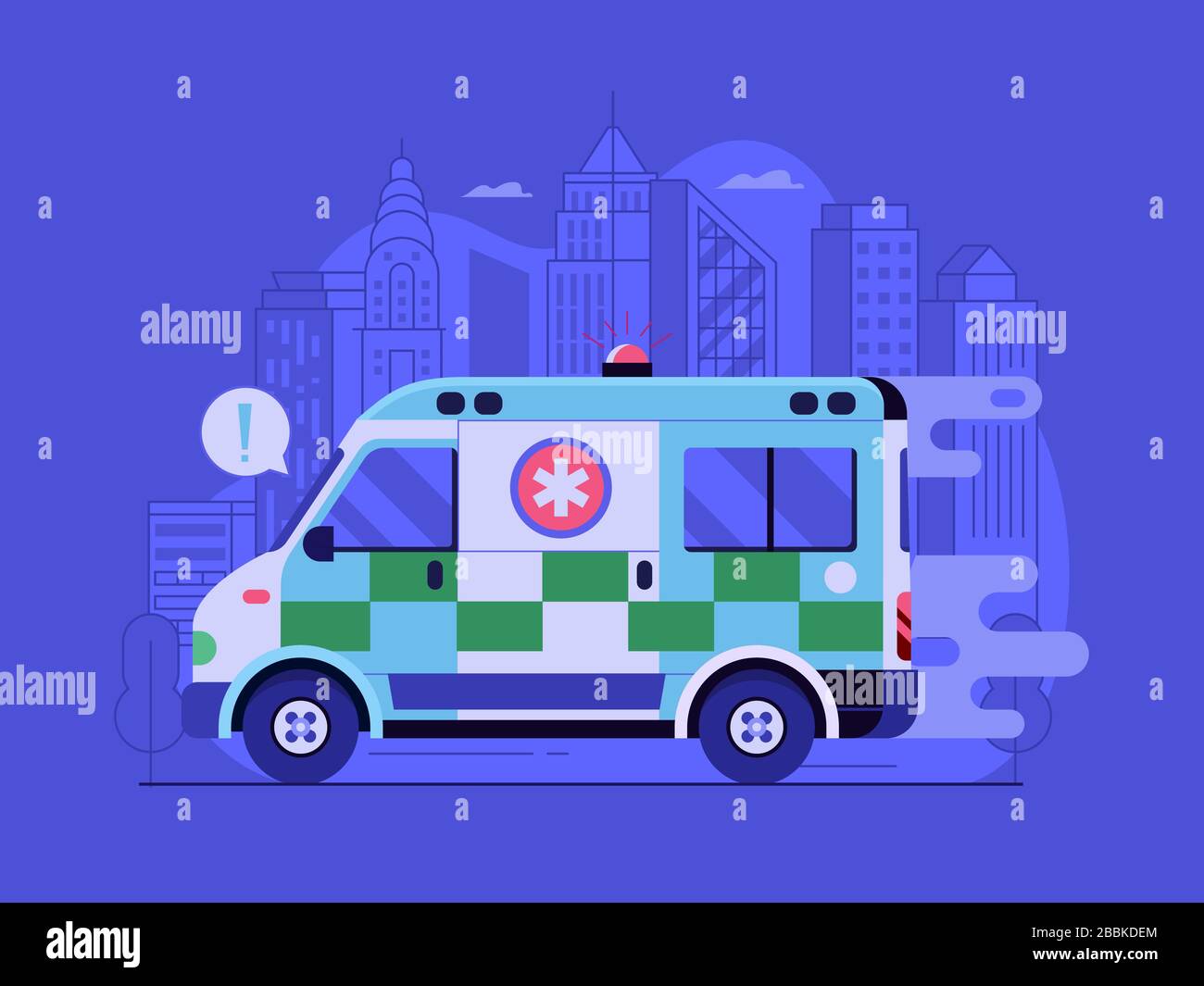 Scène de service d'urgence de la ville de voitures à ambulance rapide Illustration de Vecteur