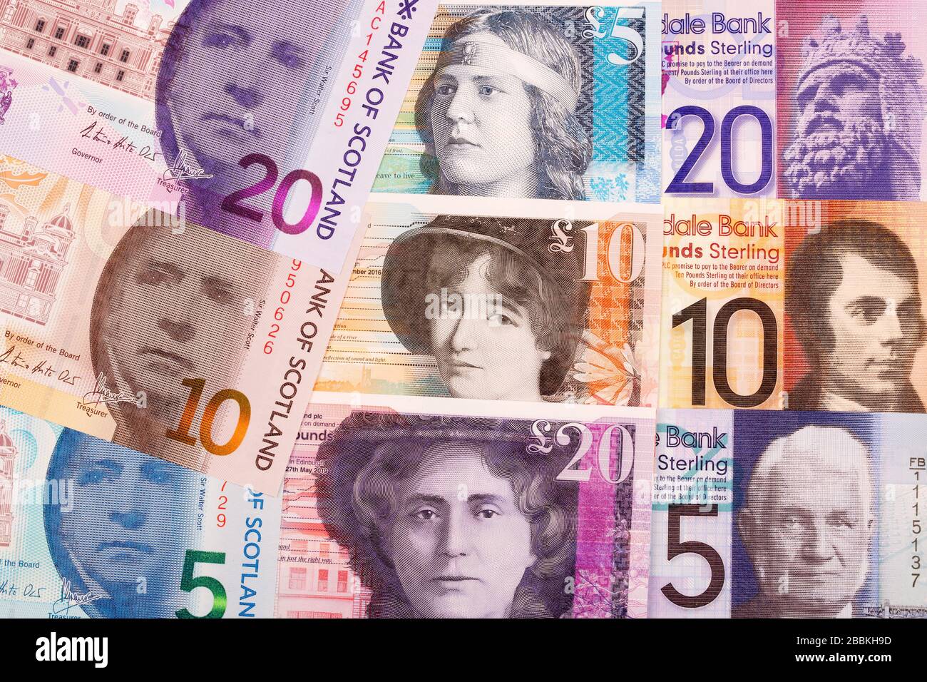 Scottish livres un fond avec de nouvelles séries de billets de banque en polymère Banque D'Images
