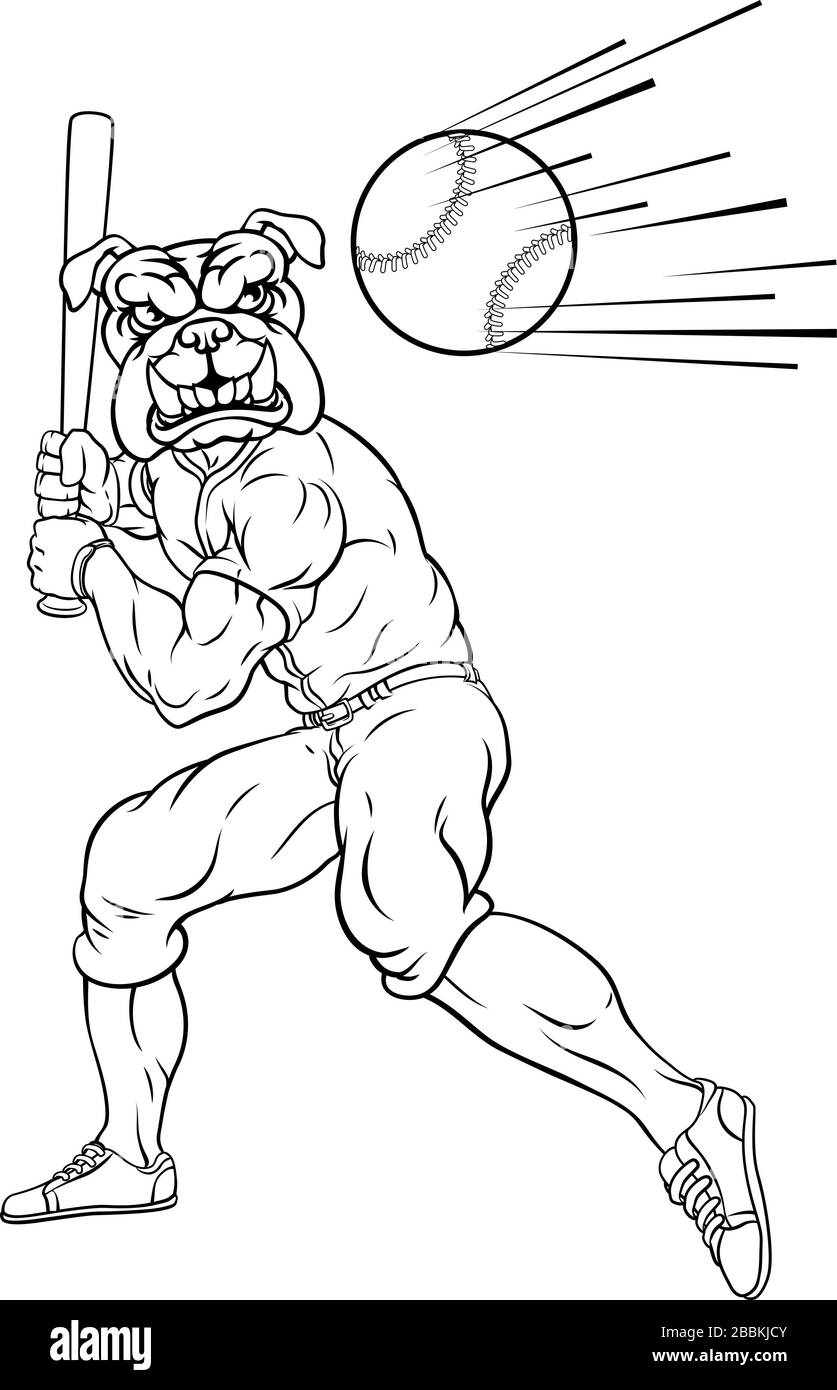 Joueur de baseball Bulldog Mascot Swinging Bat Illustration de Vecteur