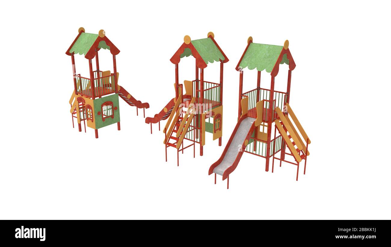 Le rendu tridimensionnel d'une aire de jeux maison enfants parc de meubles isolés Banque D'Images