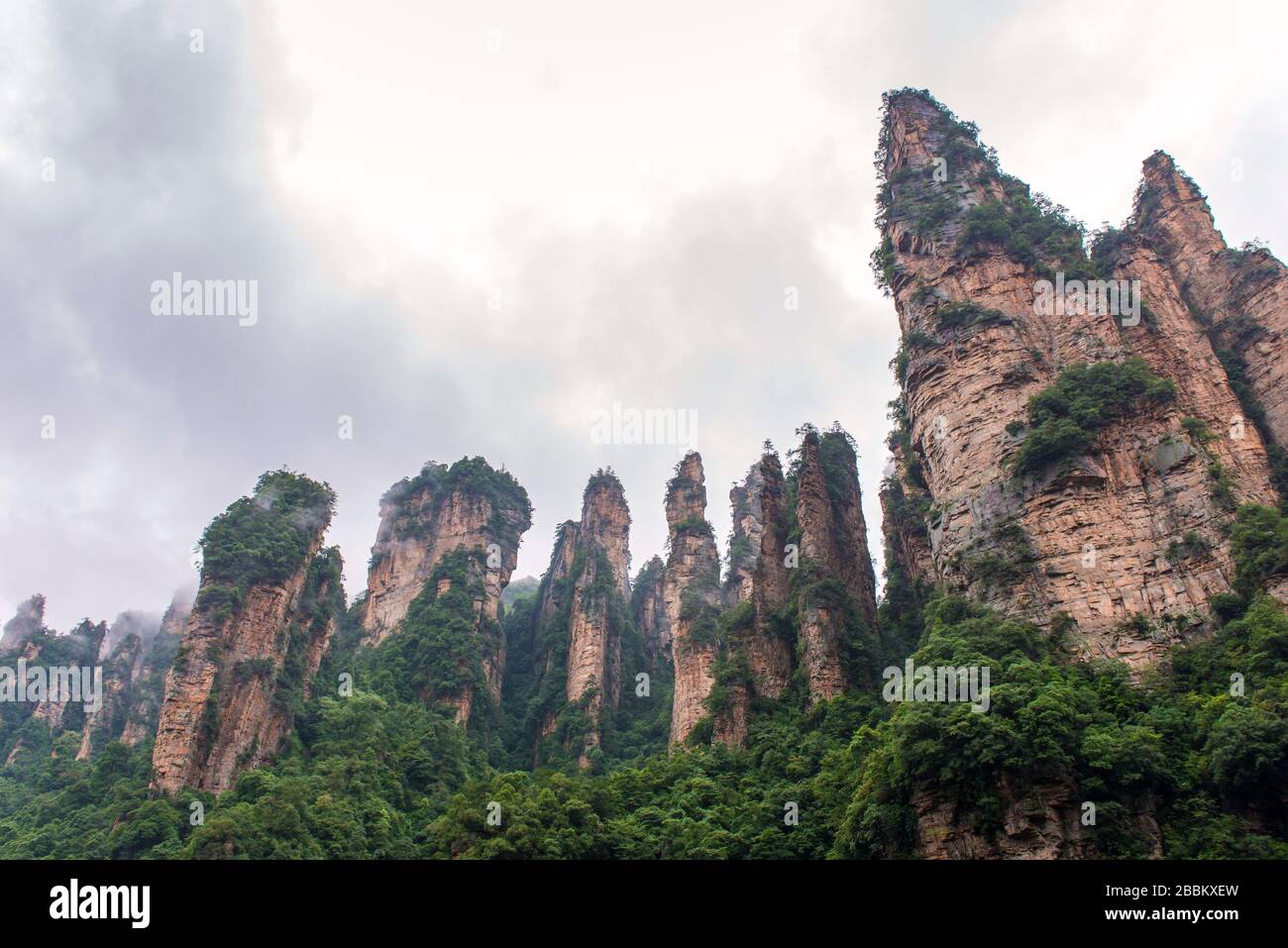 Vue magnifique sur le pilier naturel en grès de quartz du parc forestier national de Zhangjiajie à Wulingyuan Hunan Chine. Banque D'Images