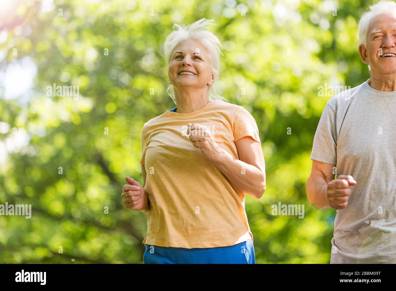 Senior Couple Exercising In Park Banque D'Images