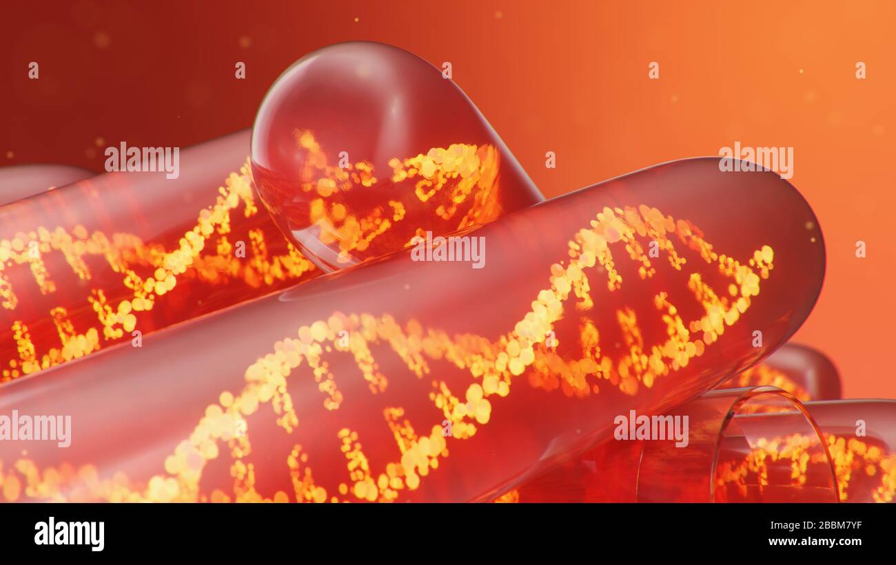 Molécule d'ADN d'illustration tridimensionnelle, sa structure. Concept génome humain. Molécule d'ADN avec gènes modifiés. Illustration conceptuelle d'une molécule d'adn à l'intérieur Banque D'Images