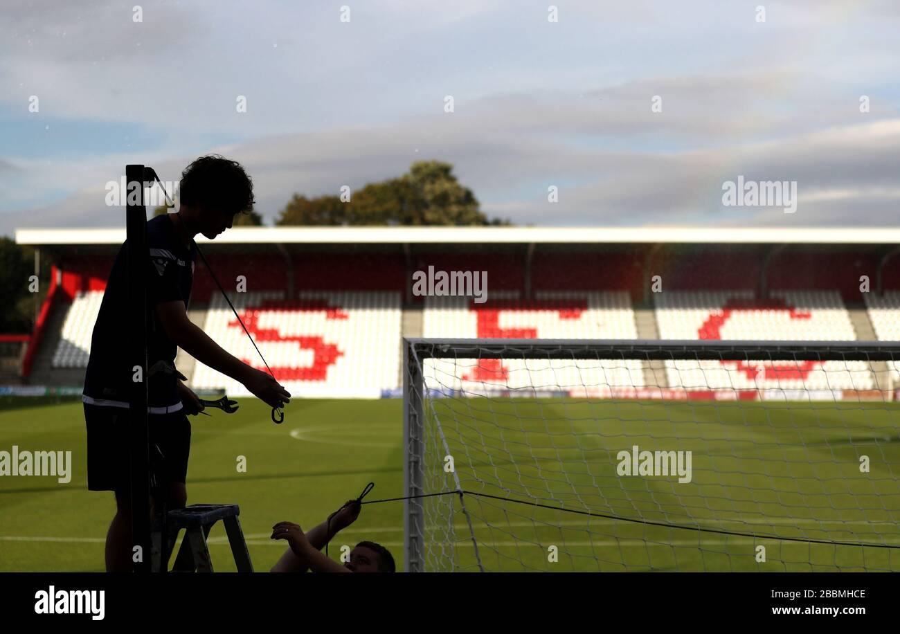 Vue générale du personnel au travail au stade de Lamex Banque D'Images