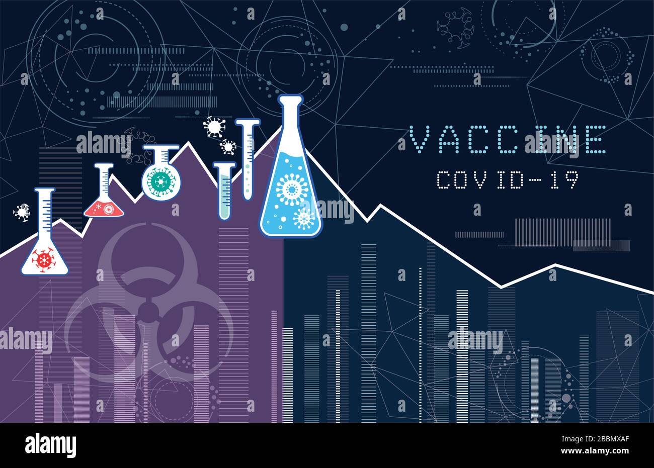 Schéma de recherche de vaccins abstrait avec flacon de laboratoire Illustration de Vecteur