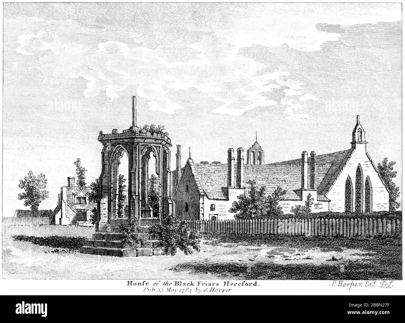Une gravure de la Maison des Frères noirs (Friary Blackfriars) Hereford 1784 numérisé à haute résolution à partir d'un livre publié vers 1786. Banque D'Images