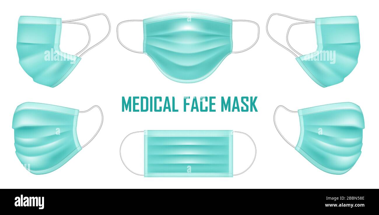Masque médical vert pour le médecin et le patient, masque chirurgical 3 dimensions réaliste. Illustration vectorielle Illustration de Vecteur