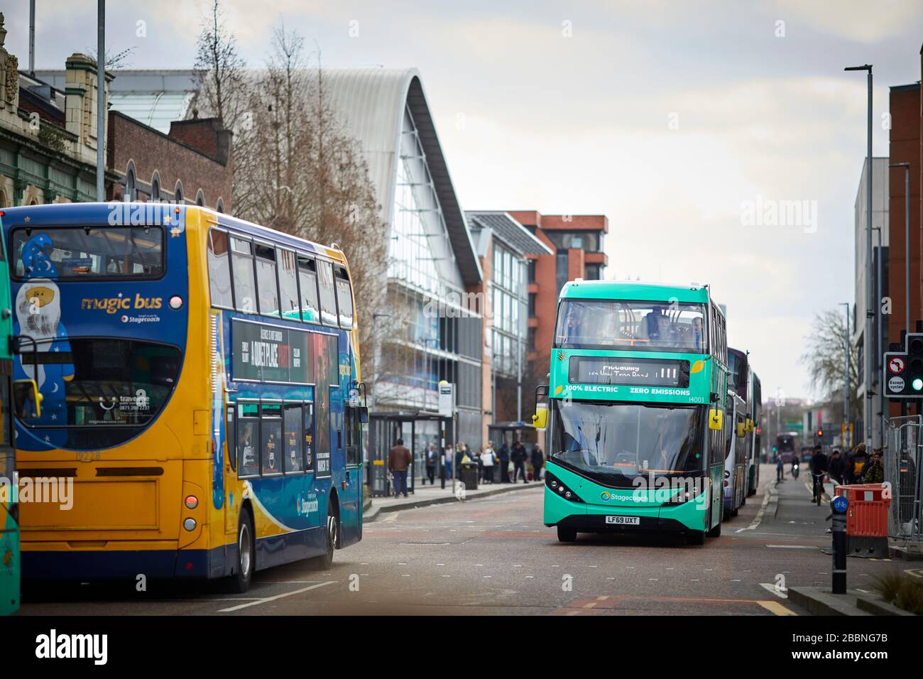 Manchester Oxford Road A stagecoach bus électrique zéro émission travaillant Europes corridor de bus le plus achalandé 32 ADL BYD Enviro400EV ont été achetés Banque D'Images