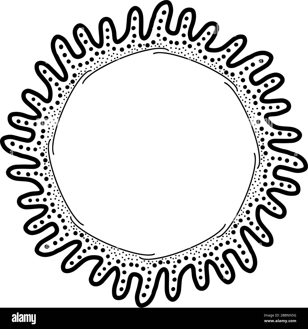 Cadre de gribouille abstrait avec fond de points et lignes ondulées. Isolé sur fond blanc. Illustration de Vecteur