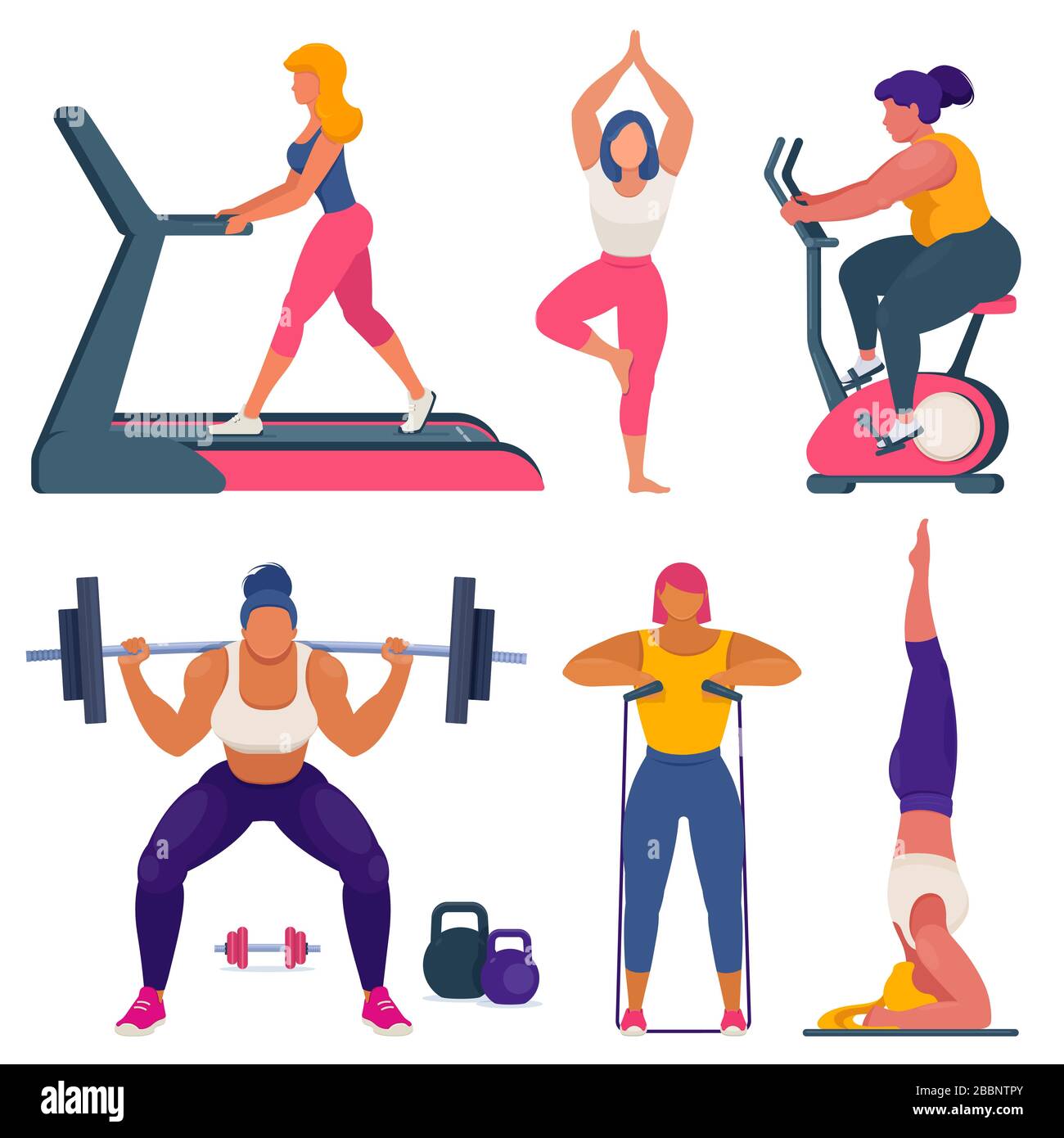 Fitness femmes différentes tailles faisant du sport Illustration de Vecteur
