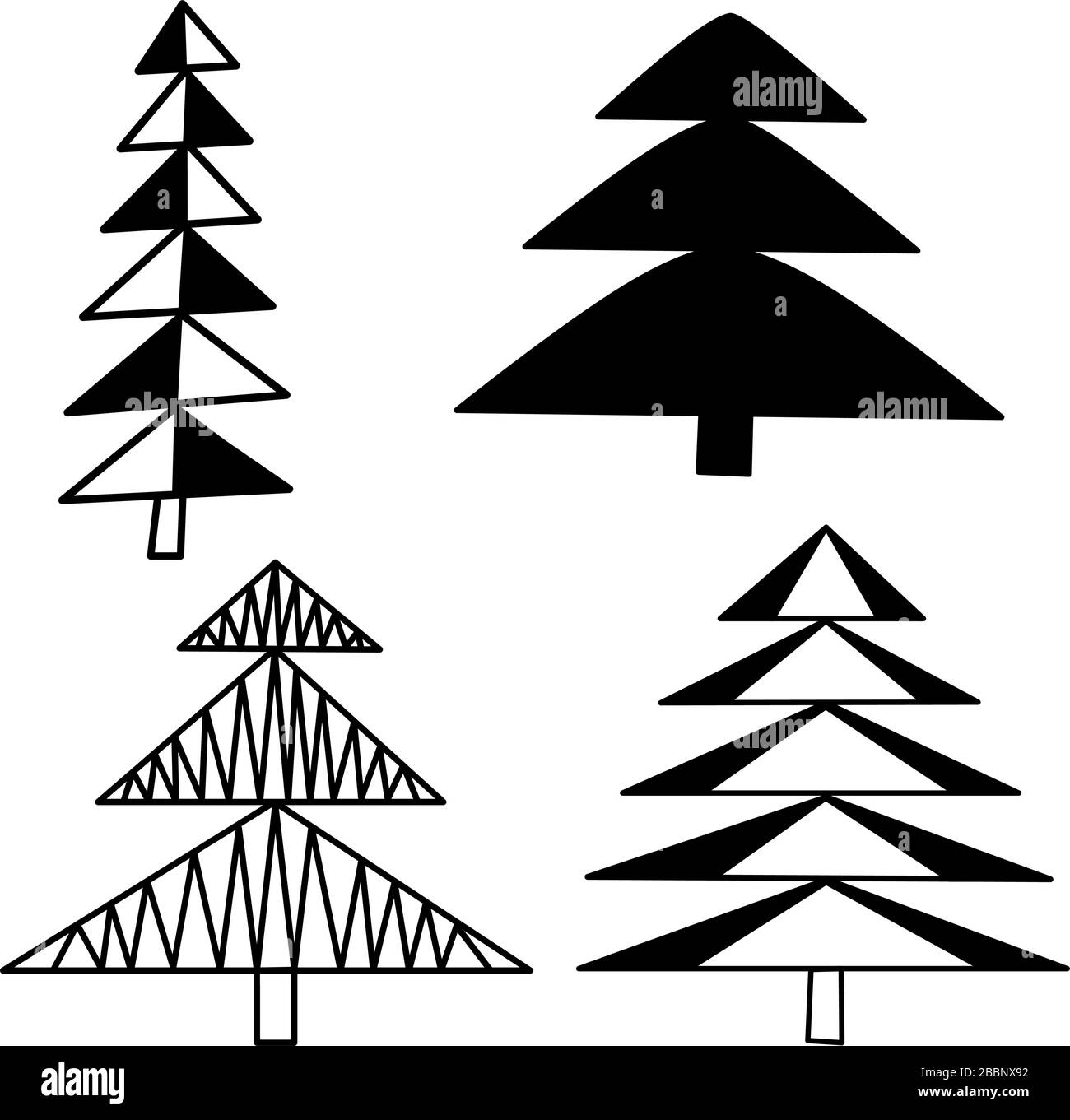 Ensemble de sapins de style scandinave. Éléments isolés sur fond blanc. Le style nordique pour l'affiche, l'emballage, les cartes postales, les motifs. Illustration de Vecteur