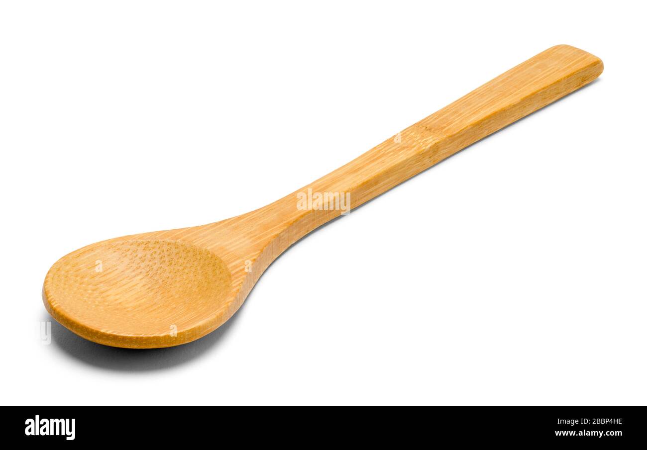Spoon de bois de bambou isolé sur fond blanc. Banque D'Images