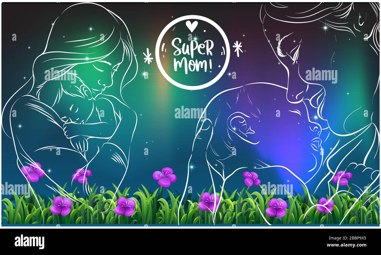 mère amour art sur fond floral arc-en-ciel Banque D'Images