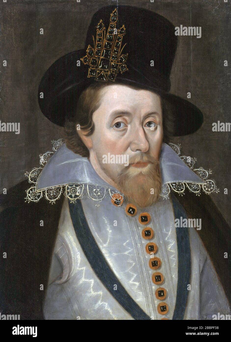 JAMES I et VI (1566-1625) le roi d'Écosse comme James VI et l'Angleterre et l'Irlande comme James I. Portrait vers 1606. Banque D'Images