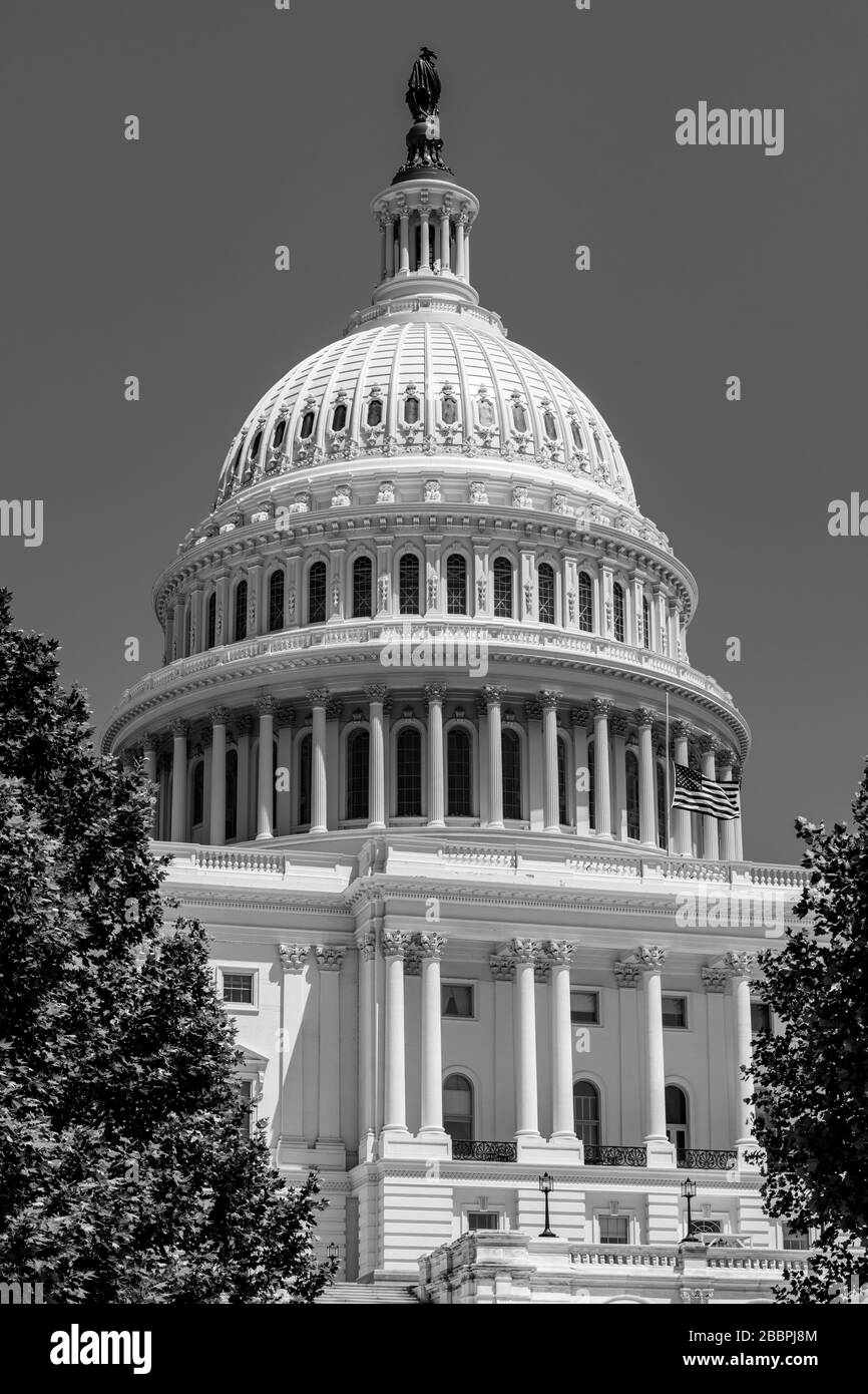 Le magnifique dôme en fonte du Capitole américain de Thomas U. Walter s'élève à 288' au-dessus de Capitol Hill à Washington DC Banque D'Images
