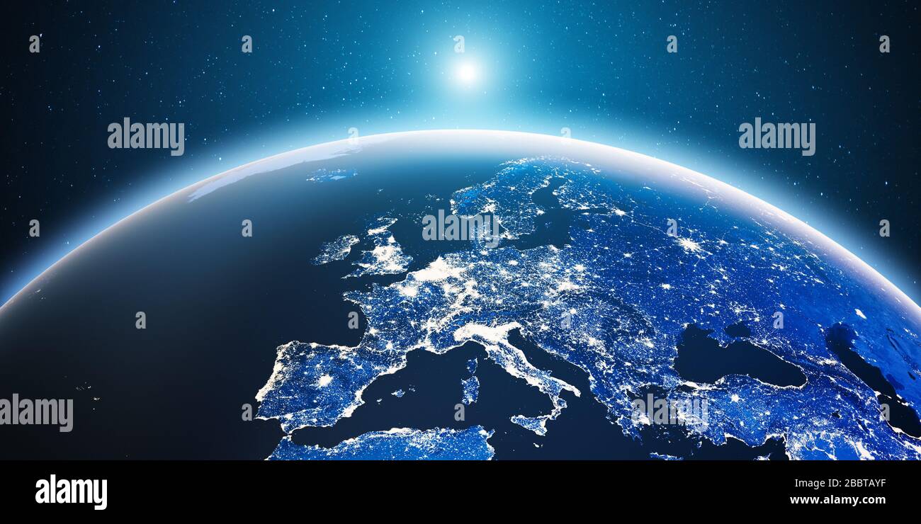 Les lumières de la ville, l'Europe. Éléments de cette image fournie par la NASA. Le rendu 3D Banque D'Images