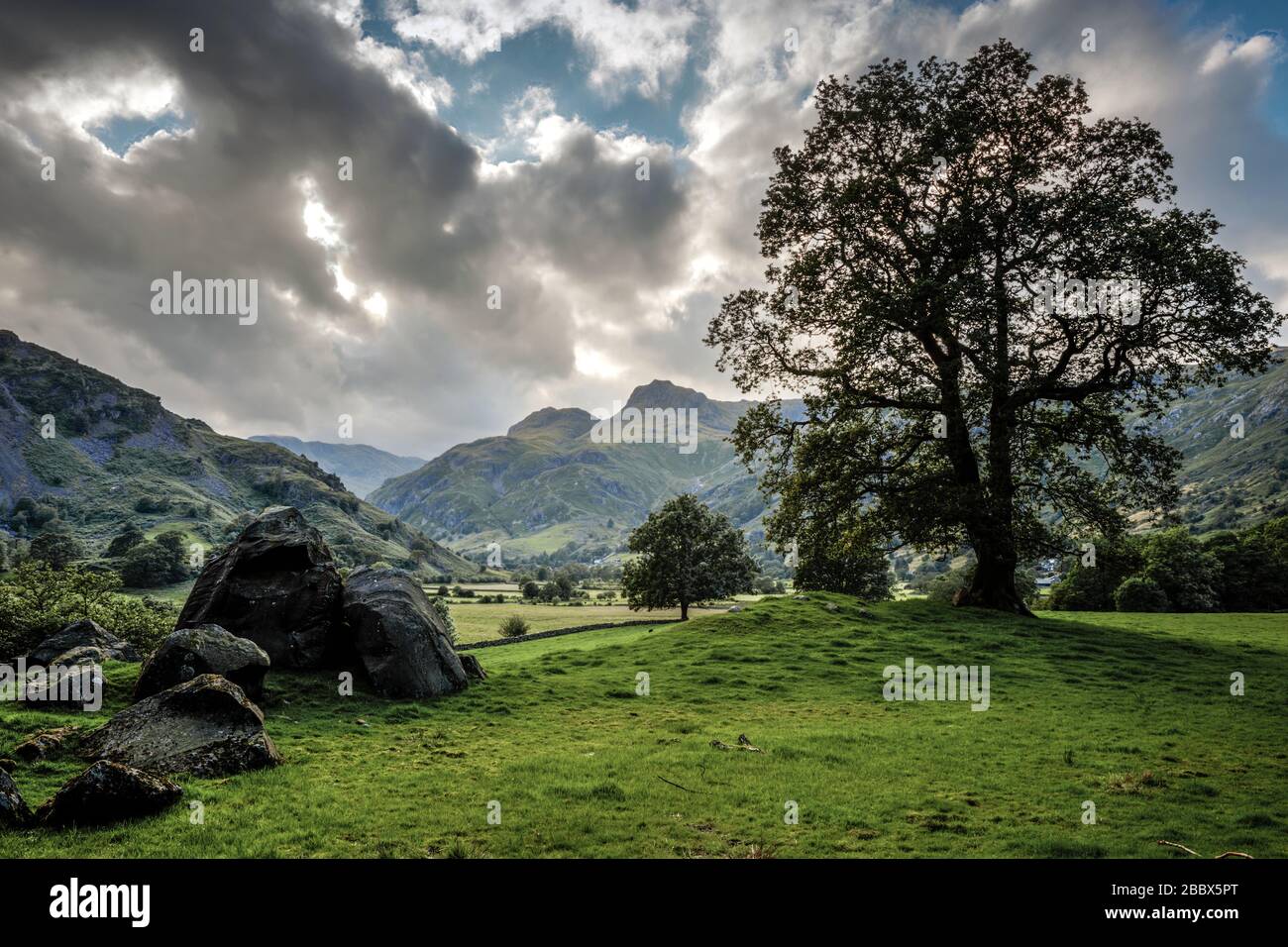 Les Boulders de Langdale, soignés par la National Trust, Lake District National Park, Cumbria, Angleterre Banque D'Images