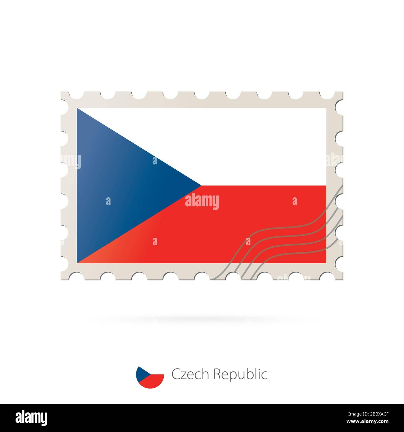 Timbre-poste avec l'image du drapeau de la République tchèque. République tchèque Drapeau Postage sur fond blanc avec ombre. Embouti vectoriel. Timbre-poste et Czec Illustration de Vecteur