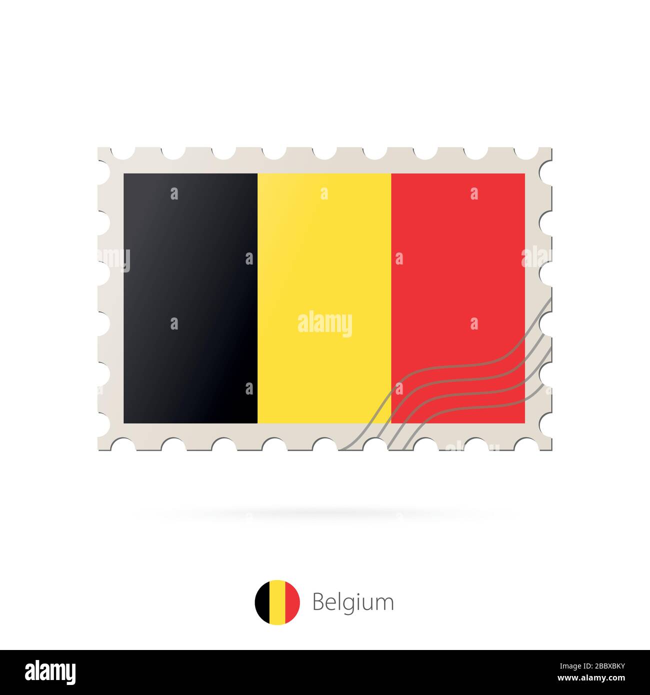 Timbre-poste avec l'image du drapeau belge. Belgique Drapeau Postage sur fond blanc avec ombre. Embouti vectoriel. Timbre-poste et drapeau belge. Vect Illustration de Vecteur