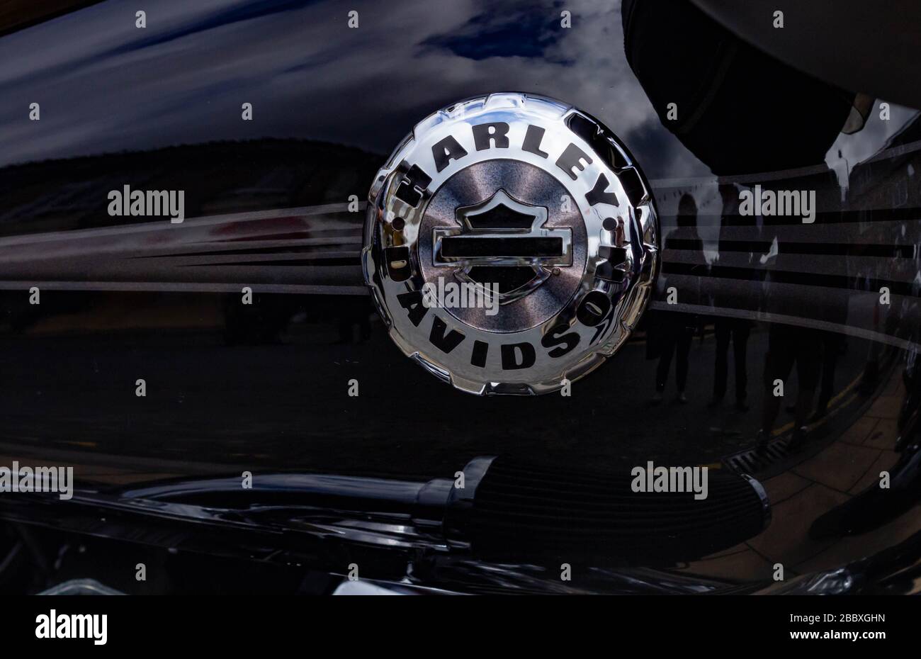 Logos Harley-Davidson sur une moto. Banque D'Images