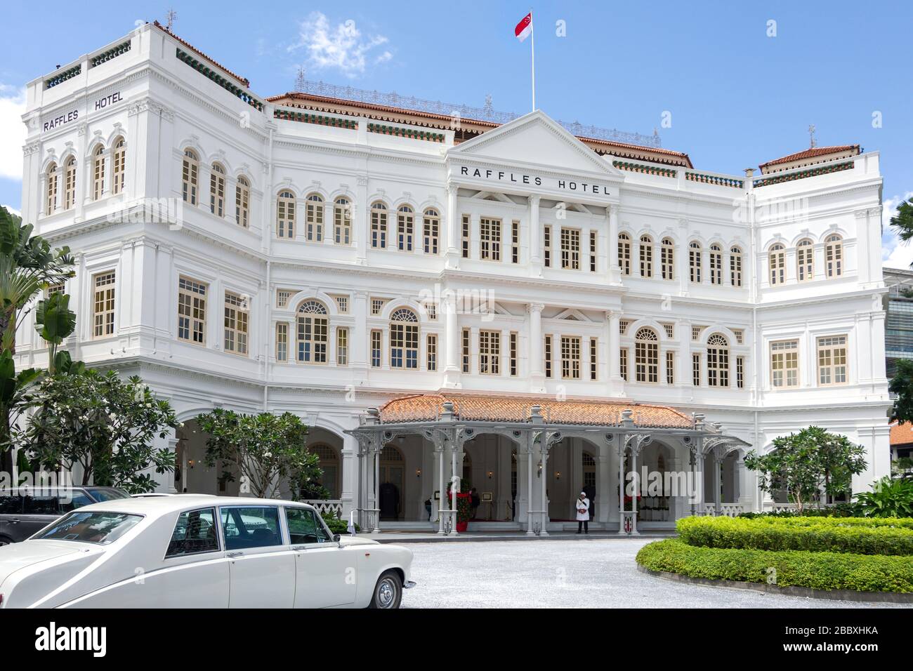 Entrée principale, Raffles Hotel Singapore, Beach Road, Civic District, Central Area, Singapour Banque D'Images