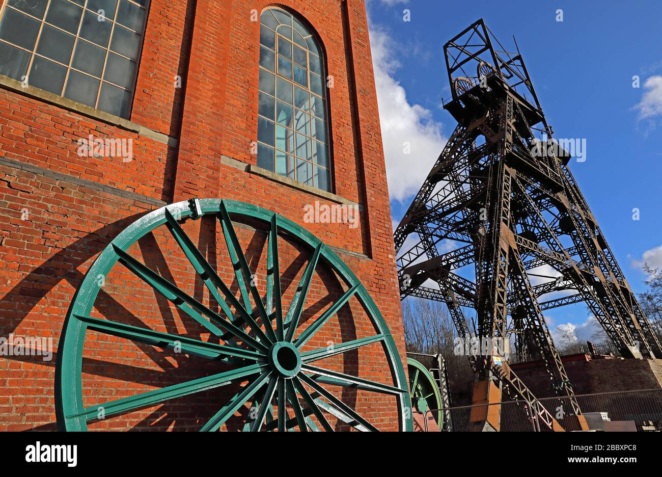 Wbobinage Gear et Pit Head, mine de charbon, mine de charbon et musée, Astley Green, Manchester, Lancashire, Nord-Ouest de l'Angleterre, Royaume-Uni Banque D'Images