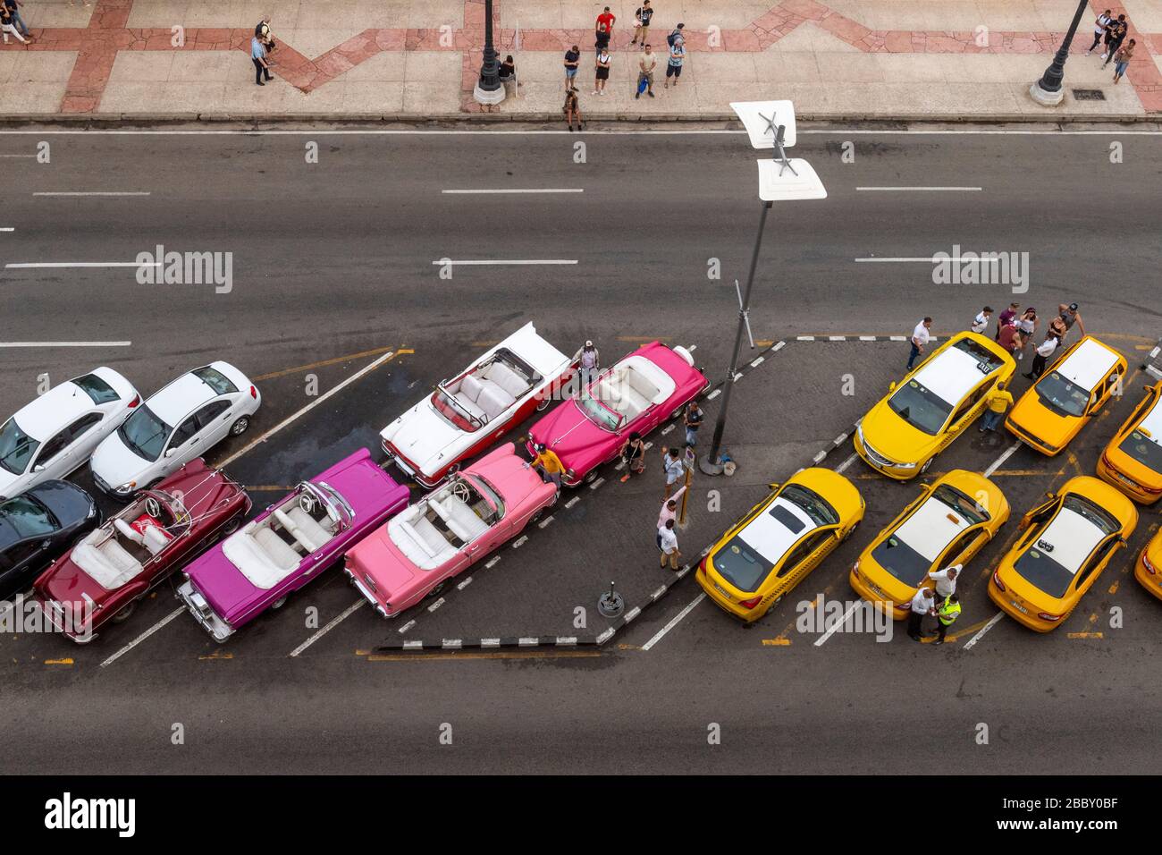 Voitures américaines anciennes des années 50 stationnées dans les rues de la vieille Habana Banque D'Images
