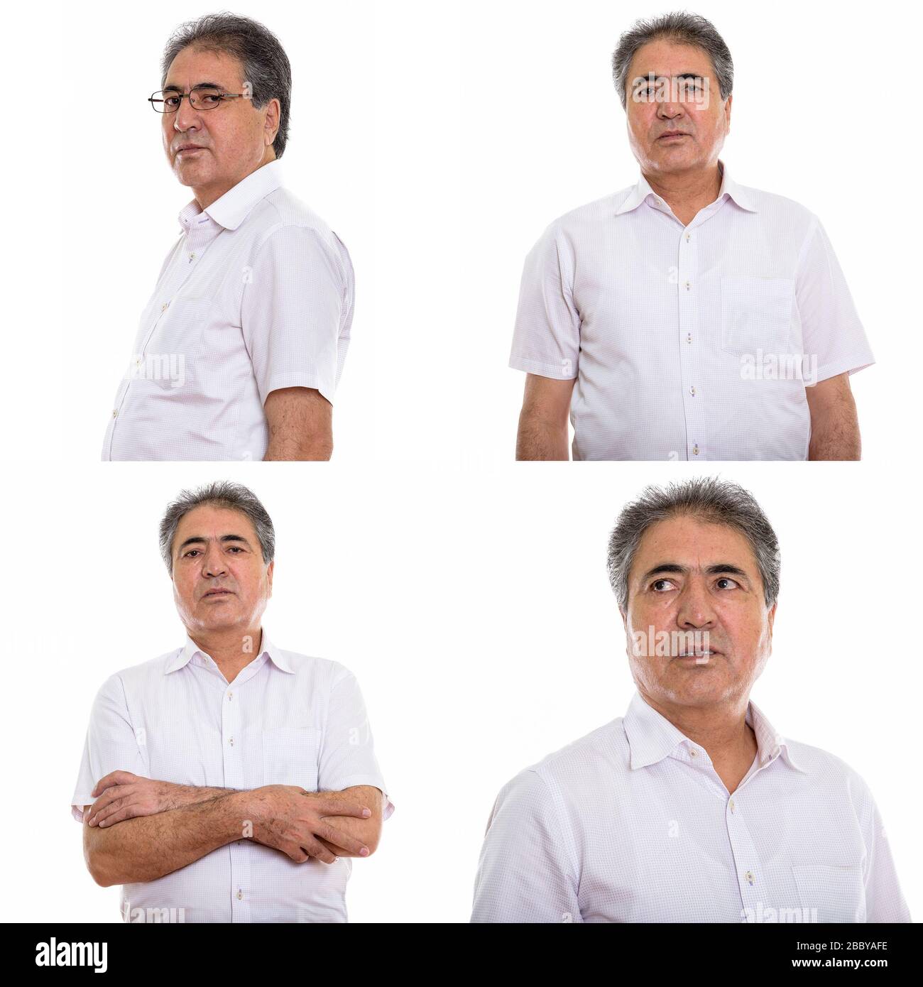 Collage de l'homme persan senior pensant avec les bras croisés Banque D'Images