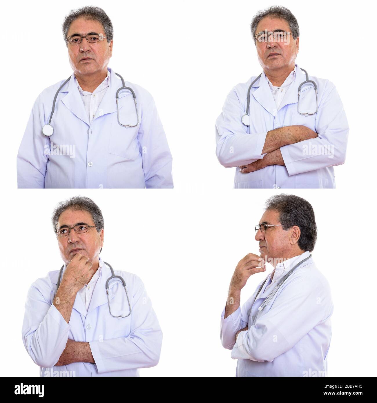 Collage du médecin persan senior pensant avec les bras croisés Banque D'Images