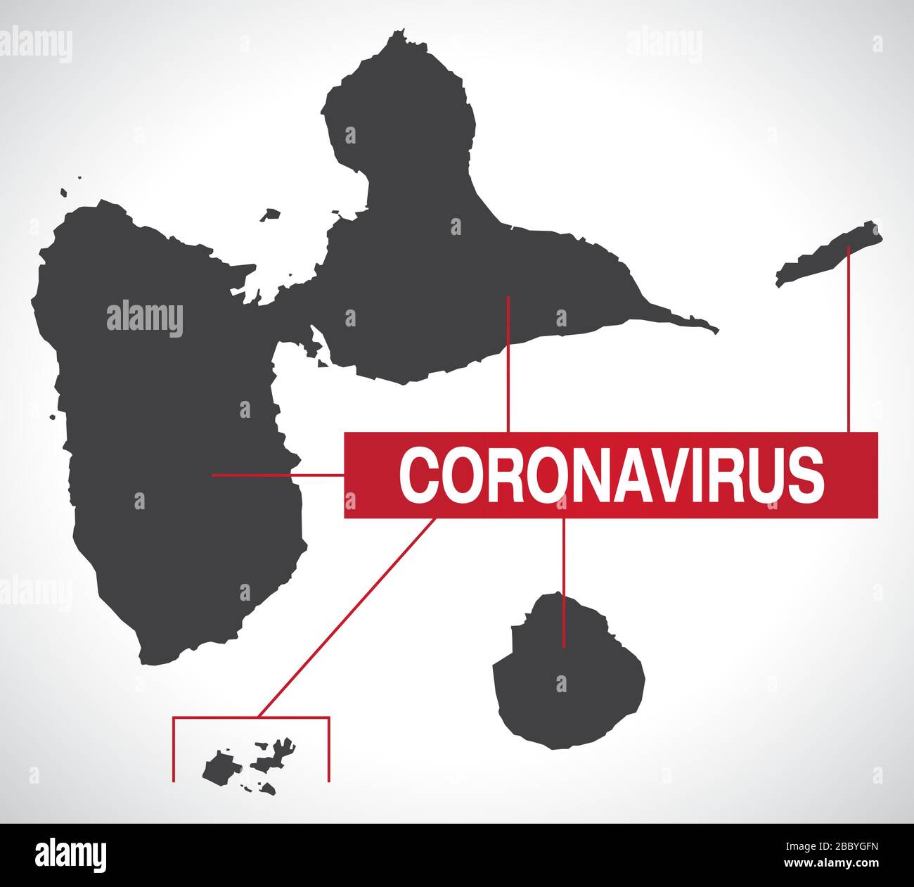 Carte Guadeloupe avec illustration d'avertissement de Coronavirus Illustration de Vecteur