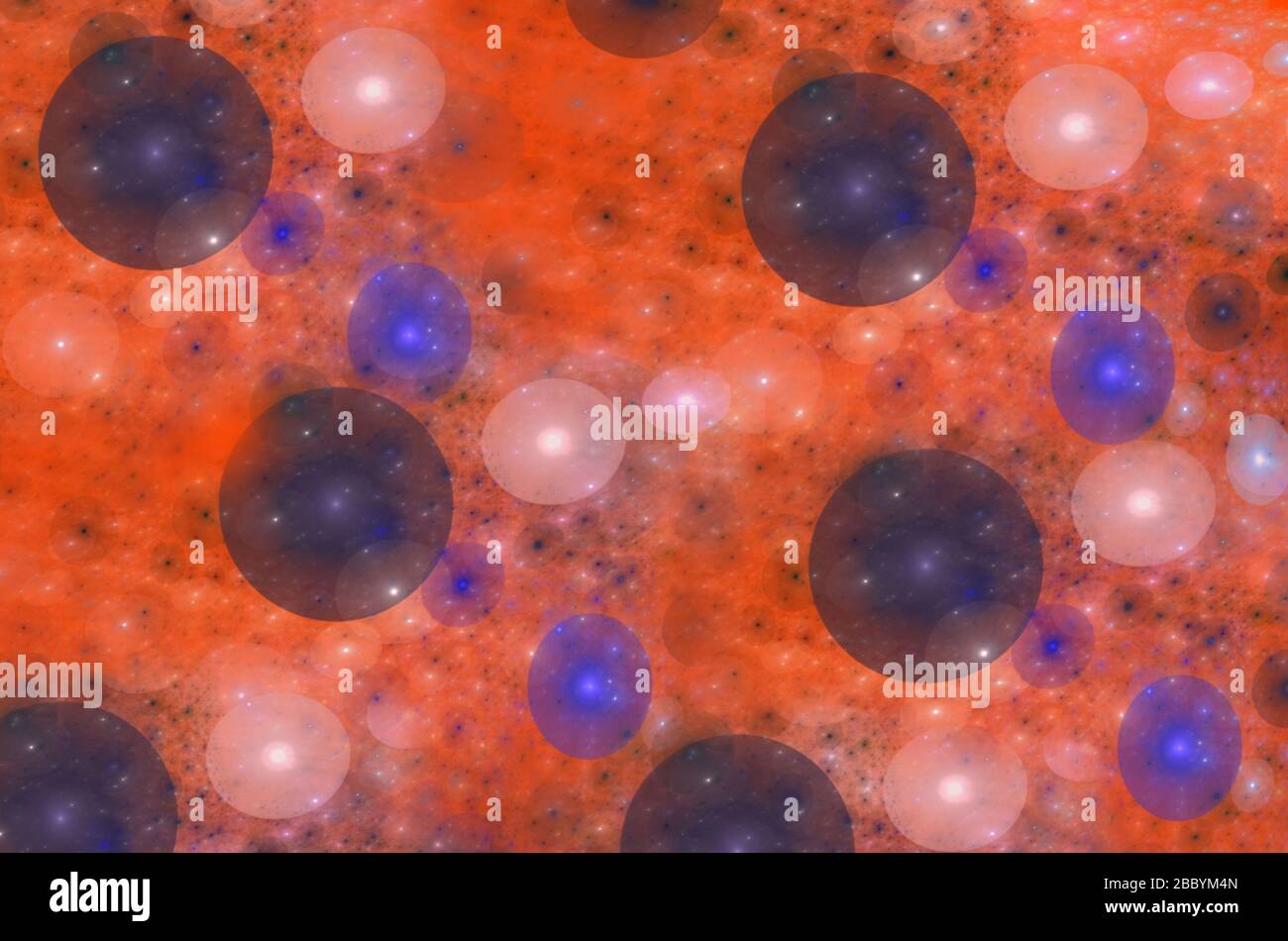 Fond rouge fractal et abstrait avec bulles multicolores Banque D'Images
