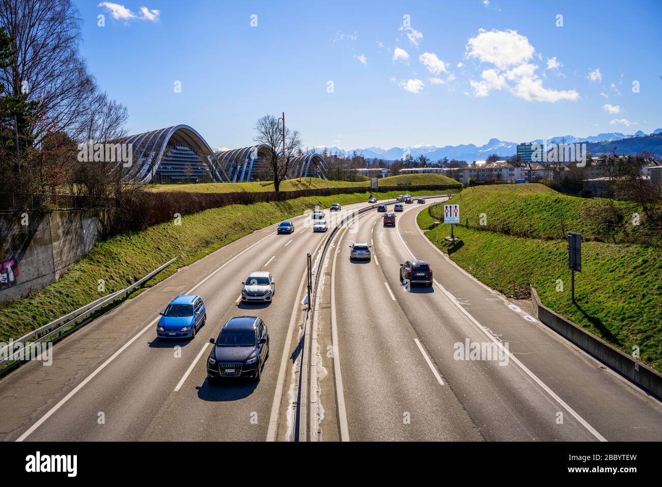 Zentrum Paul Klee à côté de l'A6, Kirchenfeld-Schosshalde, Berne, Canton de Berne, Suisse Banque D'Images