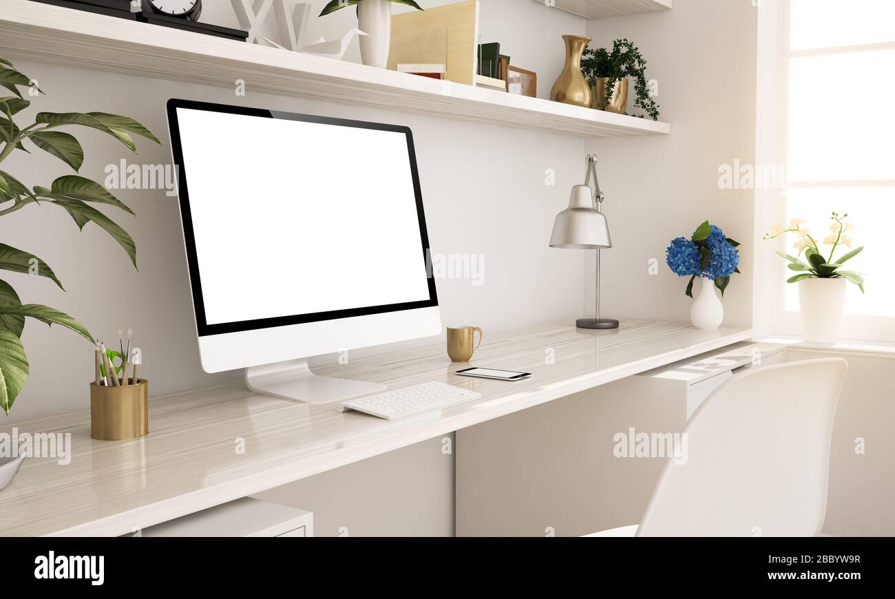 ordinateur sur le bureau à domicile Banque D'Images