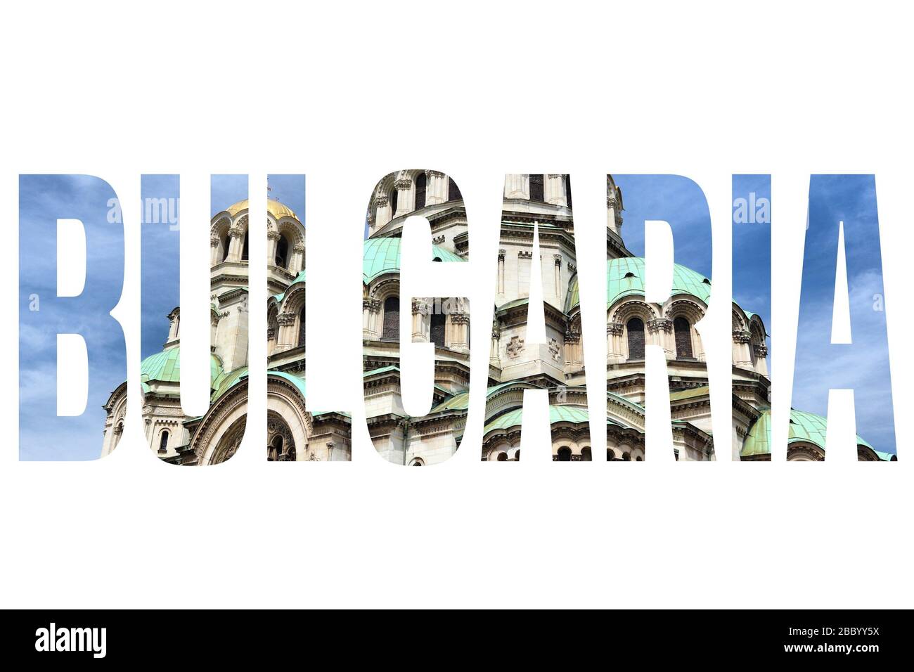 Bulgarie mot pays nom - texte signe avec Sofia photo fond. Banque D'Images