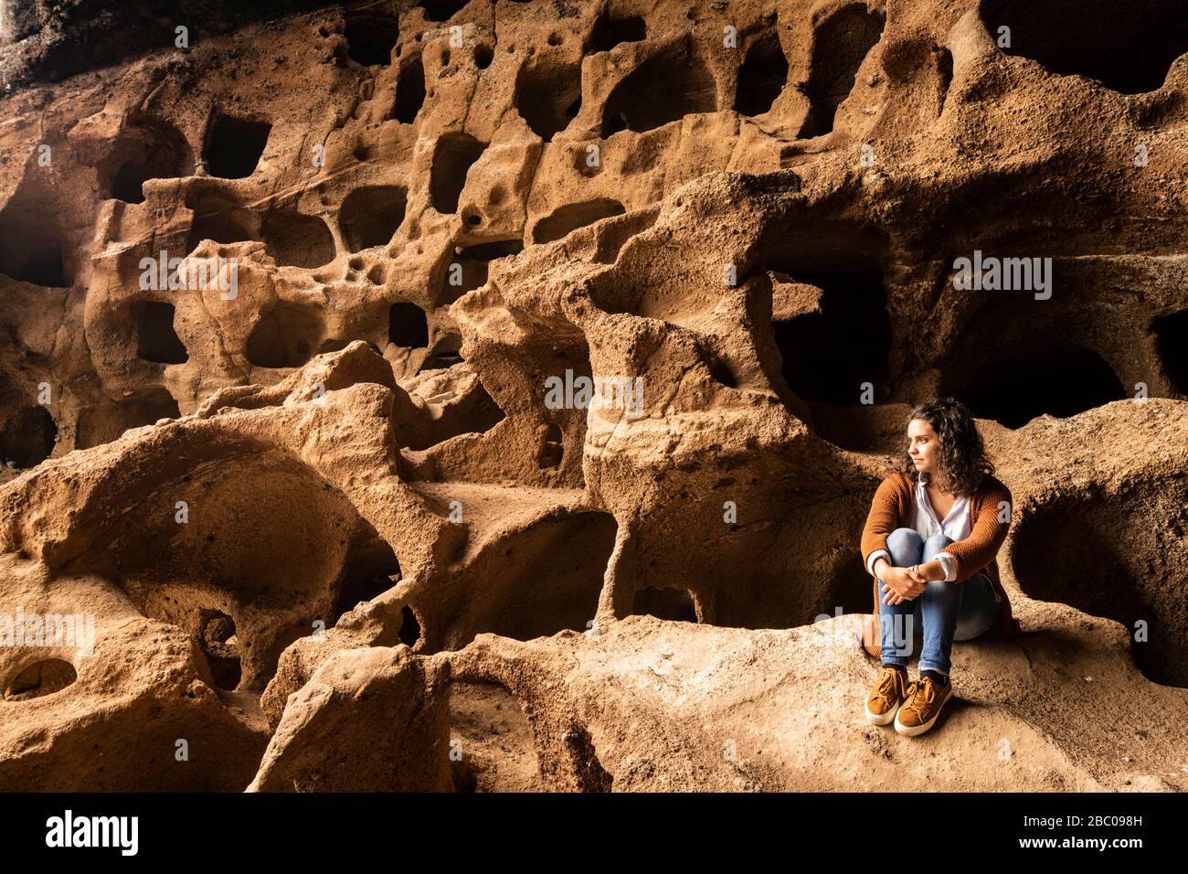 Espagne, Iles Canaries, Grande Canarie, Cenobio de Valerón. C'est un superbe magasin de collecte de grain autochtone, dans une colonie située sur un haut esca Banque D'Images