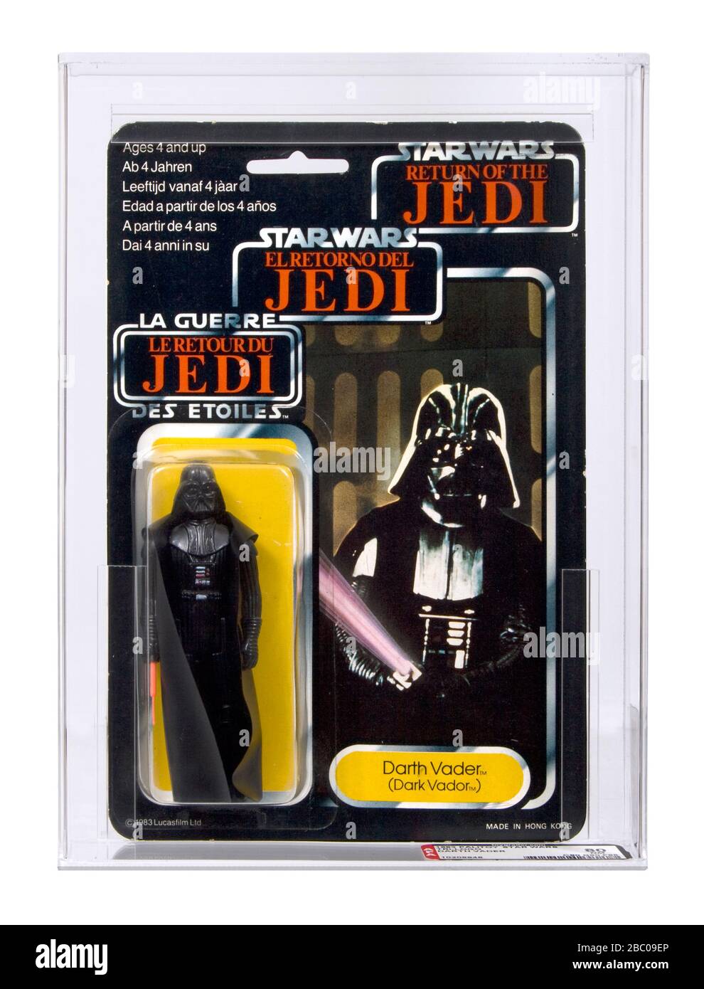 1983 Palitioy Vintage Star Wars Retour du Jedi Tri-logo Carded Darth Vader action Figure MOC AFA 80 près de Mint Banque D'Images