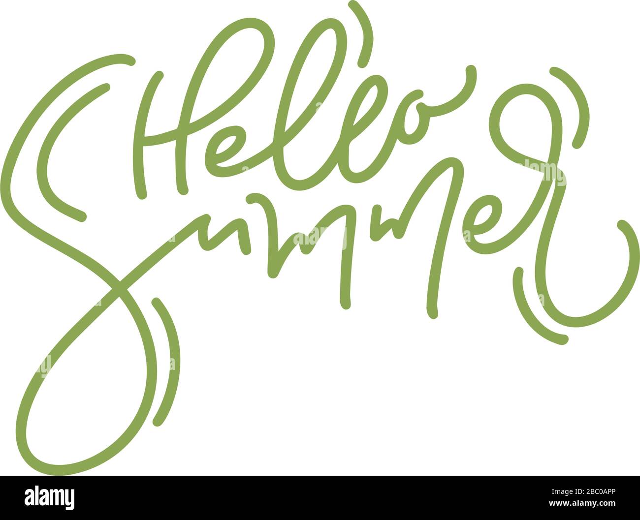 Joli logo Hello Summer dessiné à la main texte vectoriel de calligraphie en lettres monoline. Logo ou étiquette amusant de l'illustration du devis. Typographie inspirée Illustration de Vecteur