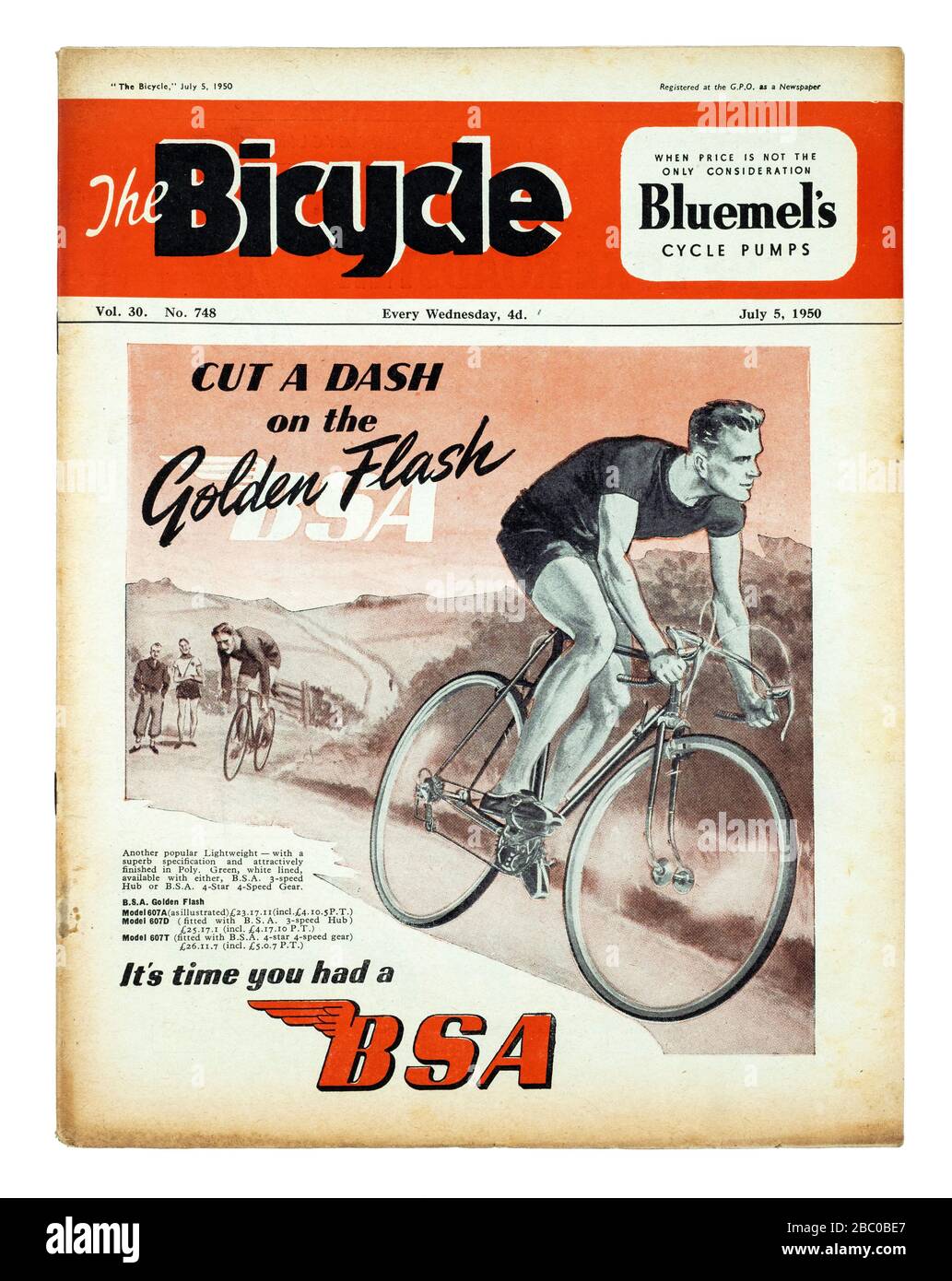 Magazine britannique vintage « The Bicycle » à partir de juillet 1950 Banque D'Images