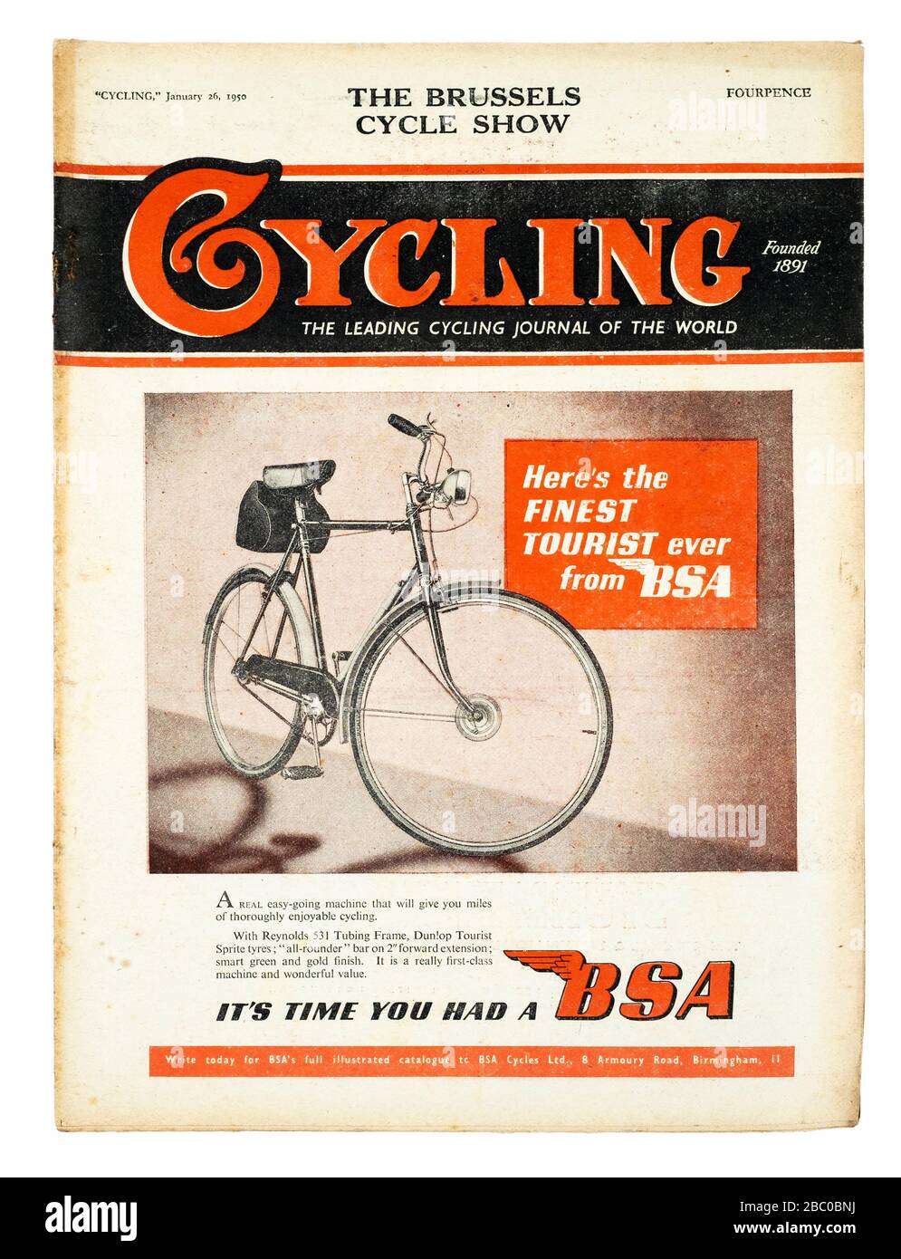 Magazine britannique vintage « Cyclisme » à partir de janvier 1950 Banque D'Images