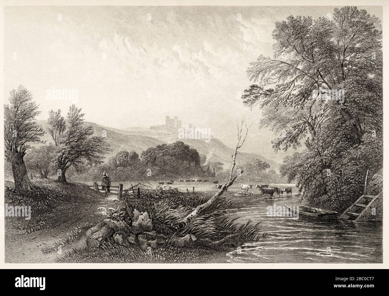 Gravure ancienne du XIXe siècle du château de Douvres, Royaume-Uni Banque D'Images