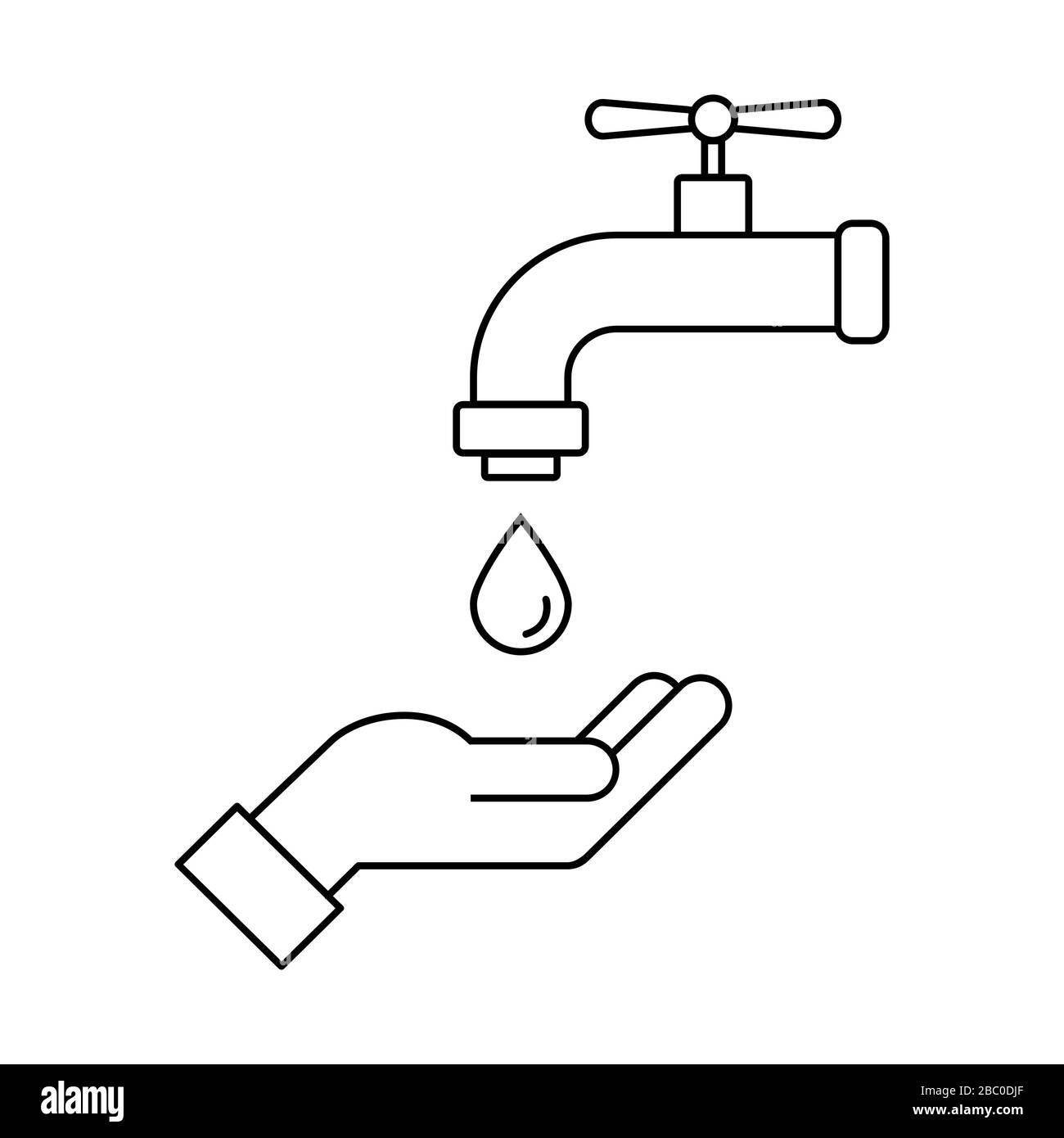 Icône de ligne de robinet et de main. Signe de lavage des mains. Concept d'économie d'eau. Laissez-vous tomber dans la paume. Protection antivirus et antibactérienne. Hygiène personnelle. Vecteur Illustration de Vecteur