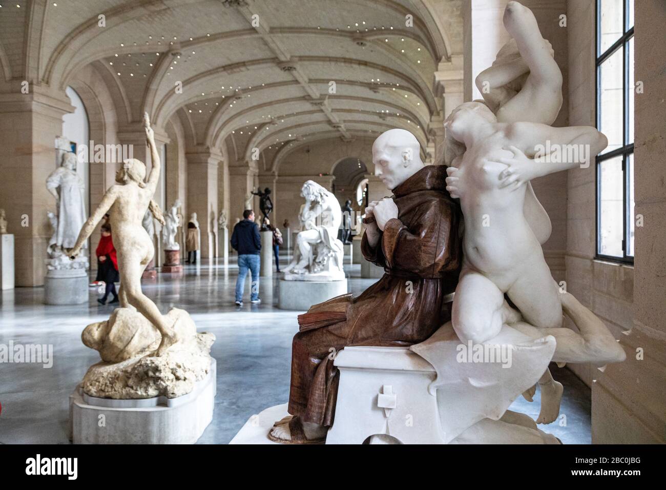 OBSESSION EN MARBRE BLANC ET ACAJOU PAR ALPHONSE AMEDEE CORDONNIER, 1900, SALLE DES SCULPTURES DU XIXE SIÈCLE, PALAIS DES BEAUX-ARTS, LILLE, NORD, FRANCE Banque D'Images