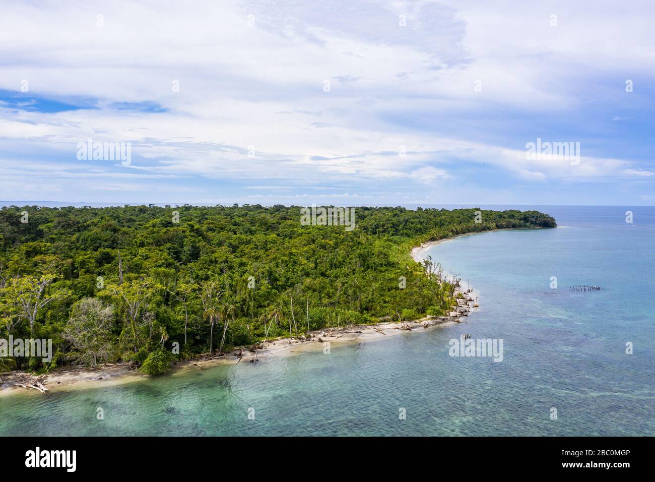 Vue aérienne du parc national de Cahuita le long de la côte sud des Caraïbes du Costa Rica. Banque D'Images